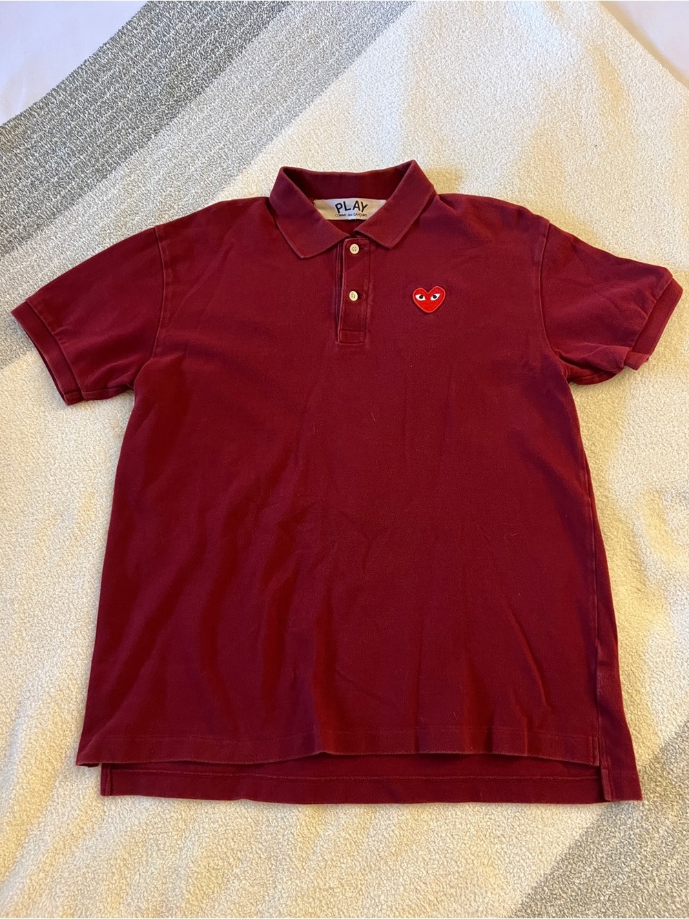 Comme des Garcons PLAY Polo Shirt Red Heart Logo Burgundy Men L